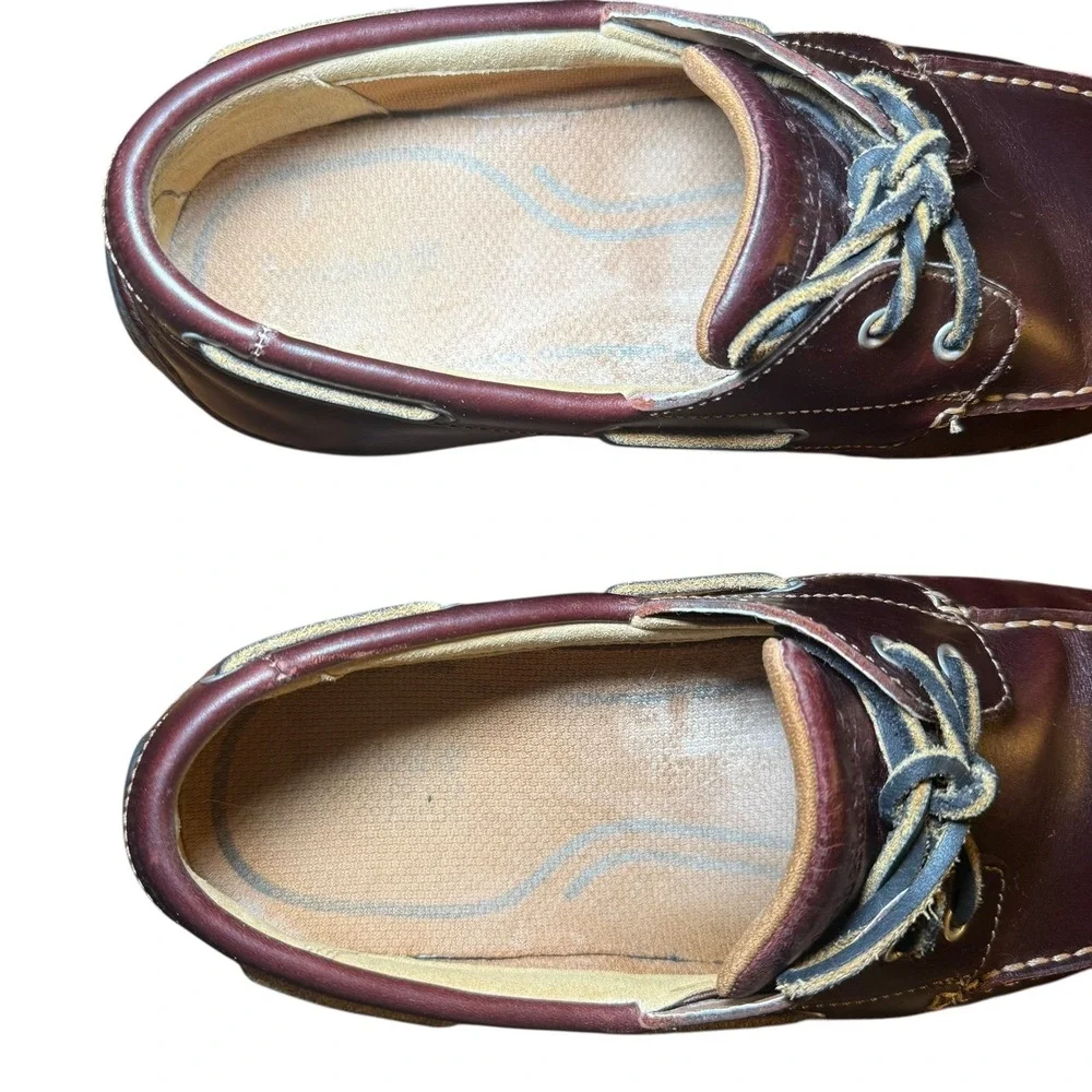 Timberland Annapolis 2-Eye Moc Toe rootbeer Burgundy Leather‎ Boat Shoes Sz 9.5